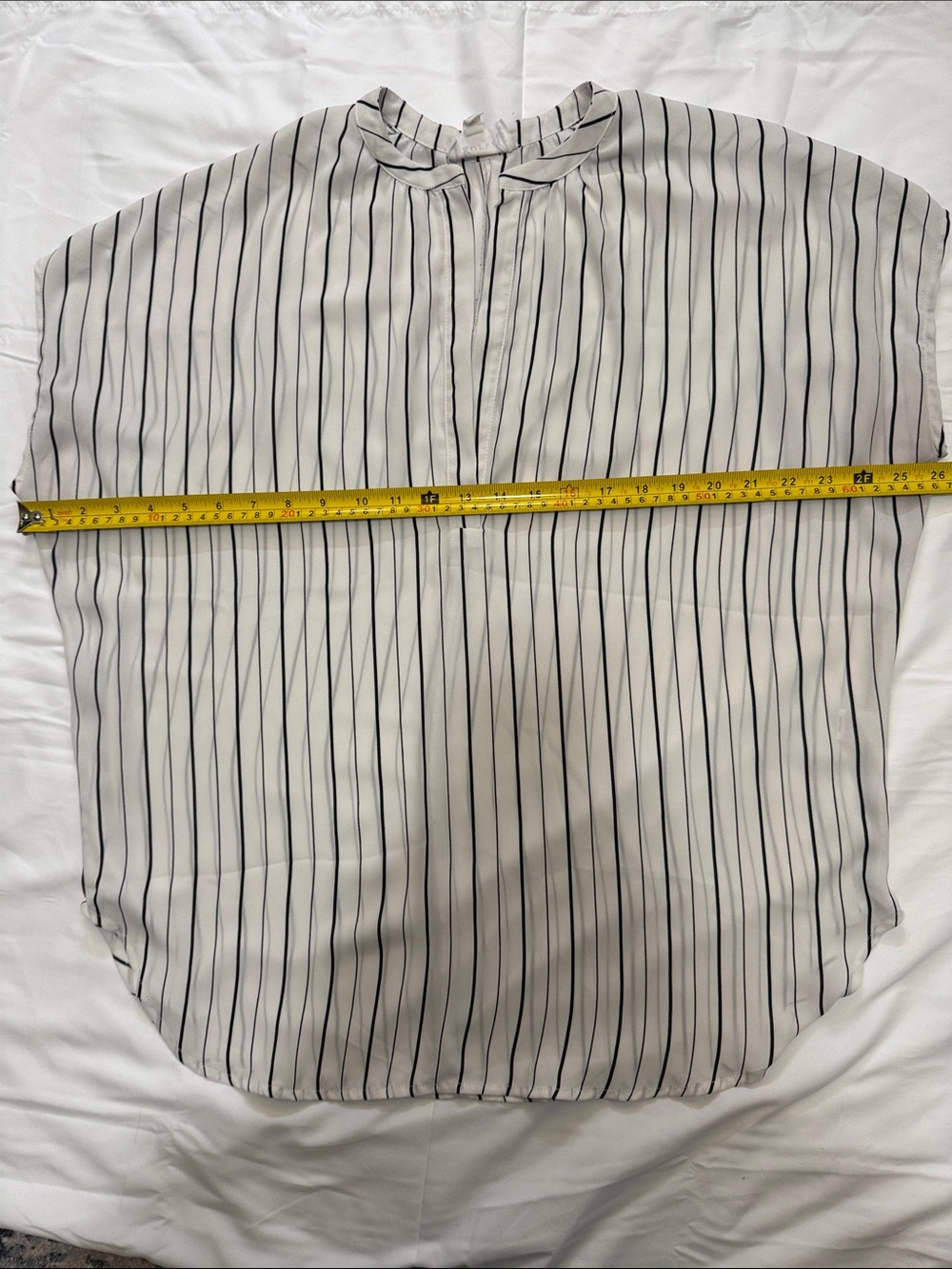 White Black-Striped V-Neck Short Sleeve Blouse - Picture 5 of 6